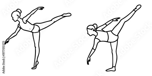 line art image of two ballet dancers in an arabesque position