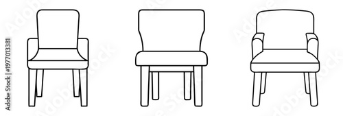 Illustration of three different styled armchairs, showcasing variations in design and silhouette