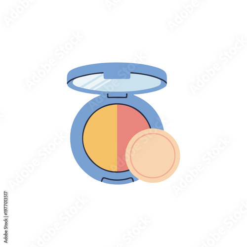 Dual Color Makeup Compact Illustration, Cute Kawaii Blush and Bronzer Flat Vector Design