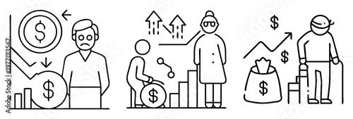 line art illustration of financial status and economic stages of life
