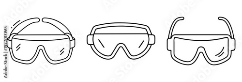 Vector graphic illustration of three different safety glasses or goggles outlines