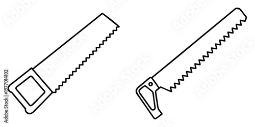 black and white line art illustration of two hand saws side by side