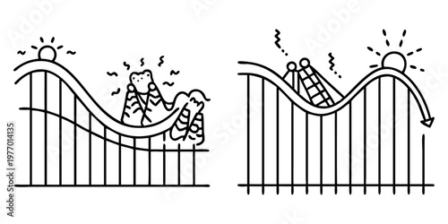 Stylized illustration of a roller coaster with thrilling ups and downs