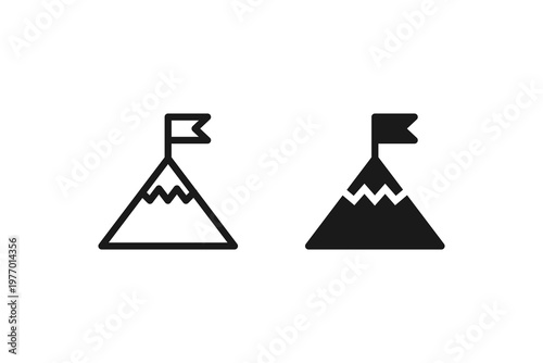 Mountain peak with flag icon representing goal achievement and success