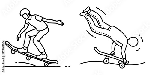 skateboarder riding gracefully and then falling in a fun black and white image