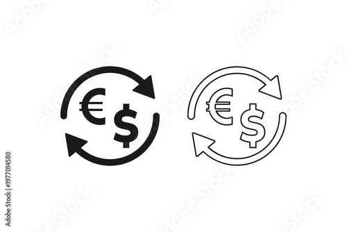 Euro and Dollar currency exchange icon with circulation arrows