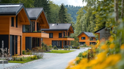 production wooden houses at a modern production facility