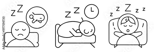 Sleeping poses depicted in a minimalist line art style with zzz's