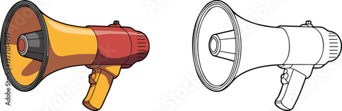 Megaphone illustration & outline set isolated on transparent background