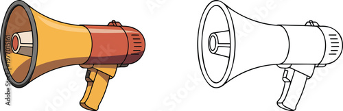 Megaphone illustration & outline set isolated on transparent background