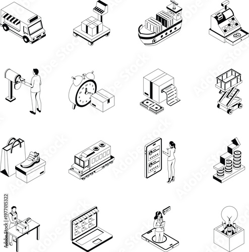 Set of Logistics and Shipping Isometric Style Icons 
