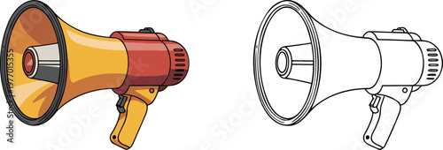 Megaphone illustration & outline set isolated on transparent background