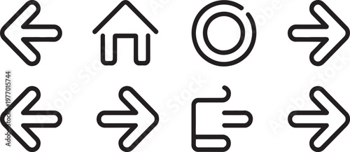 Arrows and navigation icons are organized in a structured layout to provide essential user interface elements for website developers and digital navigation design projects requiring clean symbols.