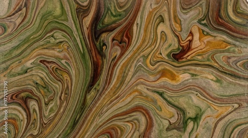 Abstract fluid marbled earthy texture green brown