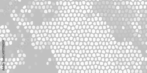Abstract gray mosaic pattern with white cellular shapes, organic texture background for modern graphic design layout. A densely patterned abstract background featuring numerous irregular white shapes 