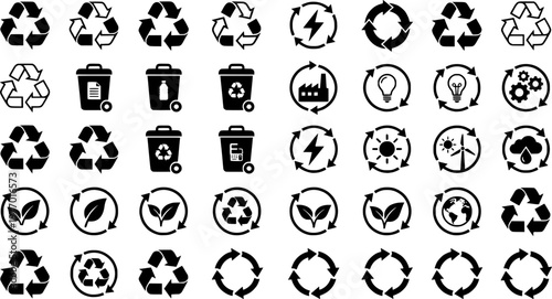 Closed Loop Icons. Closed Loop Systems. Line icon set of Closed Loop Systems: looped cycle, factory loop, water cycle, energy loop, product return,
