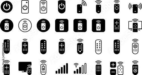 Remote Control Icons. Remote control button. Set Logo of Electronics: circular icon with symbol. harmonious logo variations of the same emblematic concept,