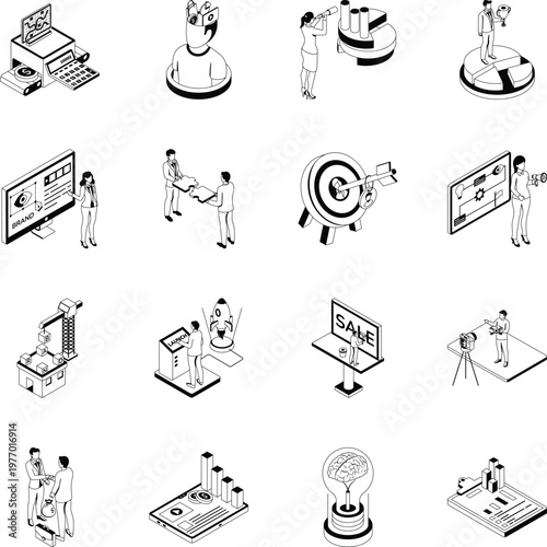 Set of Marketing and Innovation Isometric Style Icons 
