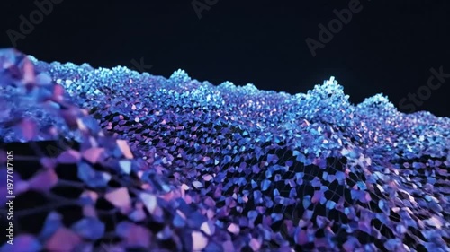 Abstract shimmering crystalline surface with glowing facets and subtle motion against dark background