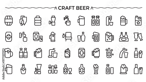 Craft Beer Icons Set for Brewery, Pub, Bar and Beverage Branding