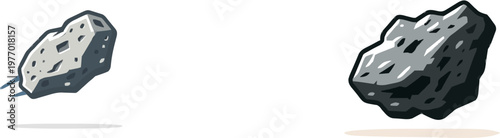 A simple grey asteroid with sharp clean contours and solid space colors floats against a pure white background in a minimalist 2D graphic style optimized for high precision vector auto tracing