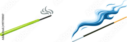 A minimalist incense stick with a small white smoke curl on a pure white background, rendered in sharp, clean contours and solid meditation colors, optimized for high precision vector auto tracing