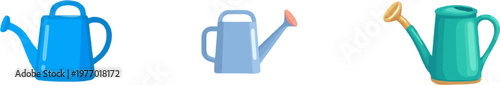 A minimalist blue watering can with sharp clean contours stands against a pure white background, exuding simplicity and functionality in its design