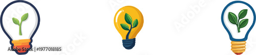 A minimalist light bulb with a green sprout inside symbolizes sustainable energy solutions in a clean, sharp design