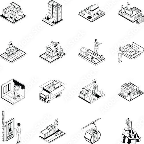 Pack of Miscellaneous Everyday Categories Isometric Style Icons 
