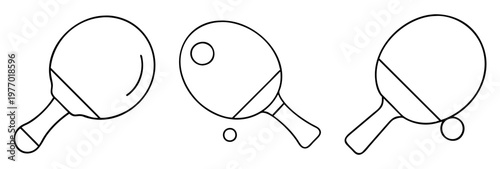 Three table tennis rackets with two ping pong balls outline drawing
