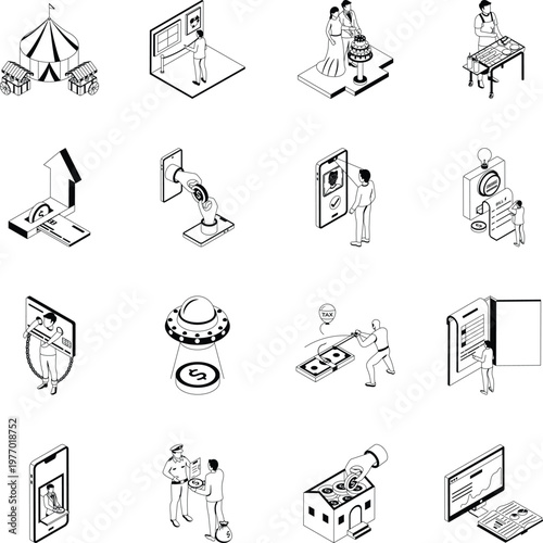 Set of Miscellaneous Money and Finance Isometric Style Icons 
