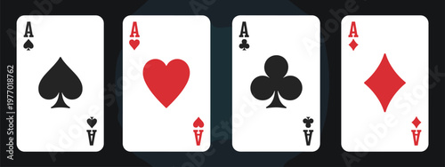 Four Aces playing cards on dark background, ace, playing card, spades, hearts, clubs