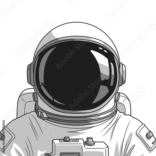 Astronaut with helmet facing forward in a minimalist black and white style