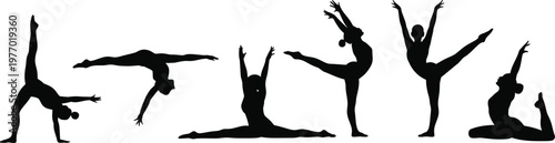 Black silhouettes of dancers in various poses 