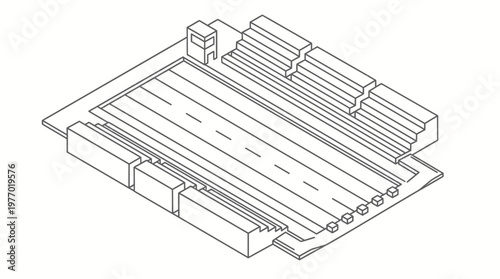Isometric line drawing of a wooden shipping pallet with slats.