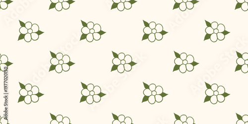 Vector seamless pattern with simple flower for garden in hand drawn outline sketch monochrome style. Cute daisy blossom repeat background for farm, organic agriculture, floral print for wrapping.