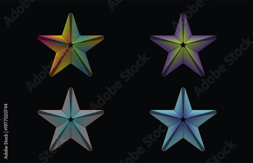 Four Colorful Wireframe Stars on Black Background