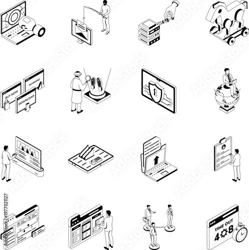 Pack of Technology and Innovation Isometric Style Illustrations 