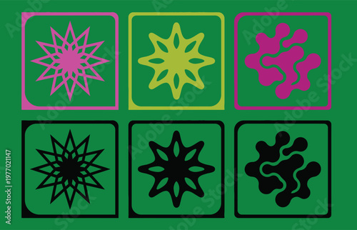 Abstract Geometric Shapes Icons on Green Background