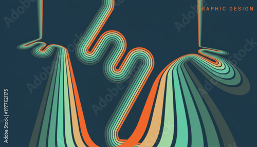 A retro style background. Colorful lines. Abstract, dynamic curved ribbons. A serpentine curve of a race track. Designed for posters or banners for sports competitions. Vector illustration.