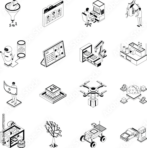 Set of Tech and Digital Isometric Style Illustrations 
