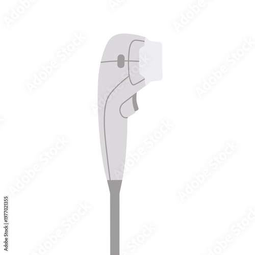 Flat illustration of the professional apparatus for HIFU procedure. Vector tool for SMAS ultrasound face lifting by cosmetologist. Professional medical skin lift for anti aging effect. Device for