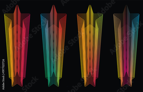 Abstract colorful geometric shapes in formation on black background