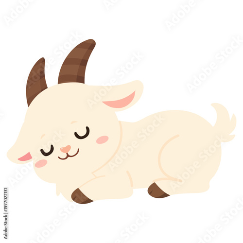 Cute baby goat sleeping peacefully