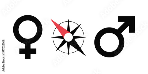 Compass Showing Sexual Orientation, LGBTQ+ Symbols, Homosexual, Heterosexual, Bisexual, And Asexual Preference Illustration, Attraction Concept, Gender Identity Graphics