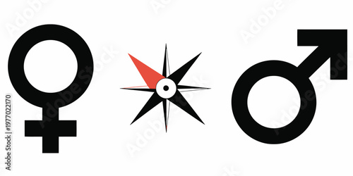 Compass Showing Sexual Orientation, Being Homosexual, Heterosexual, Bisexual, Or Asexual, Attraction And Preference Symbols, LGBTQ+ Concept
