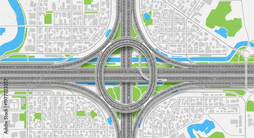 Aerial View of Complex Highway Interchange with Intricate Road Network.
