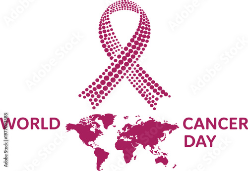 Cancer day poster with pink ribbon and map awareness vector illustration EPS PNG file