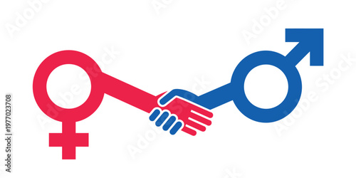 Consensual Agreement And Consent Between Male And Female Symbols, Gender Representation Icons, Handshake Metaphor For Respect And Partnership