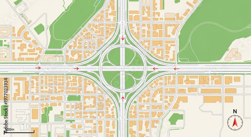 Aerial View of a Complex Urban Interchange and Road Network.